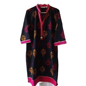 Divena size XXL Kurti cotton black with pink trim, pink, orange yellow print NWT